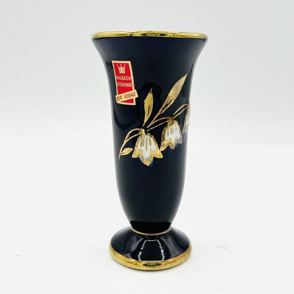 German Halbach Geschenke Echt Kobalt Blue Small Floral Vase. Porcelain 4.75” - Picture 1 of 5